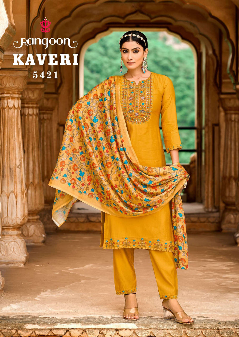Rangoon Kaveri Viscos Handwork Mirror Work Designer Kurti Pant Dupatta Set
