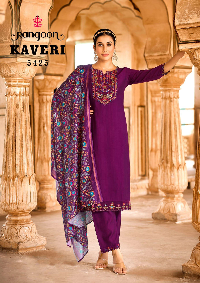 Rangoon Kaveri Viscos Handwork Mirror Work Designer Kurti Pant Dupatta Set