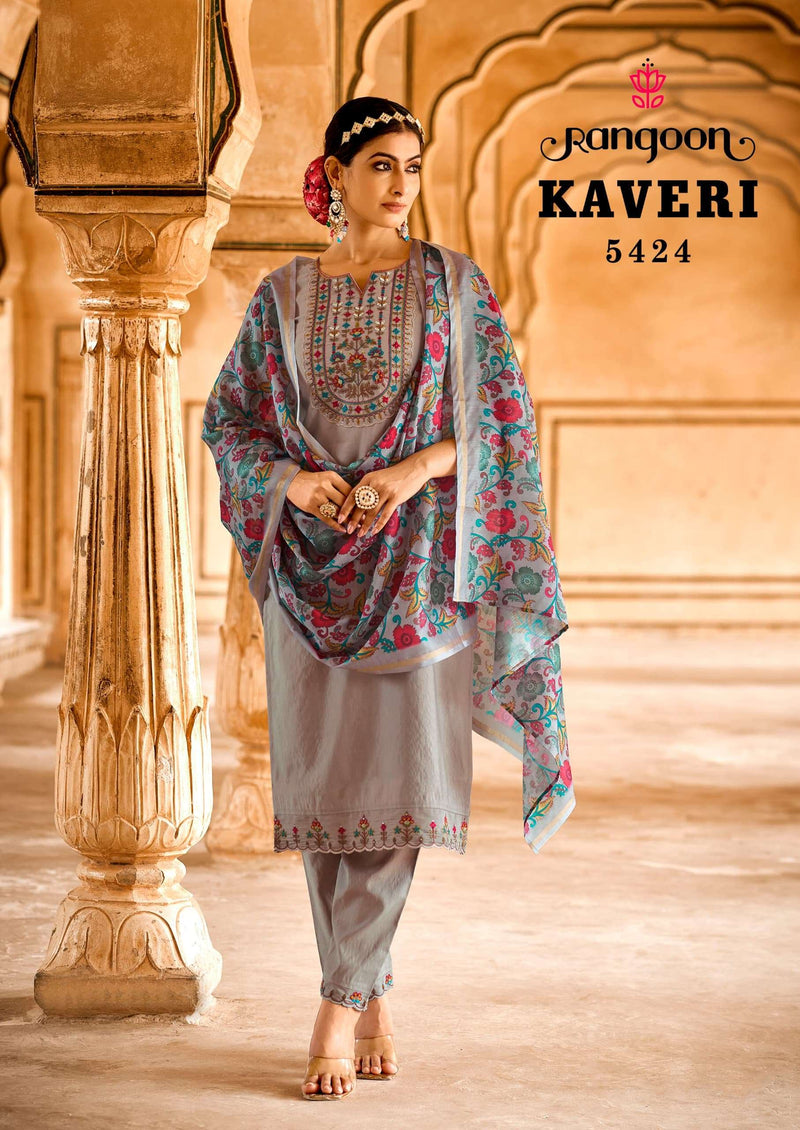 Rangoon Kaveri Viscos Handwork Mirror Work Designer Kurti Pant Dupatta Set