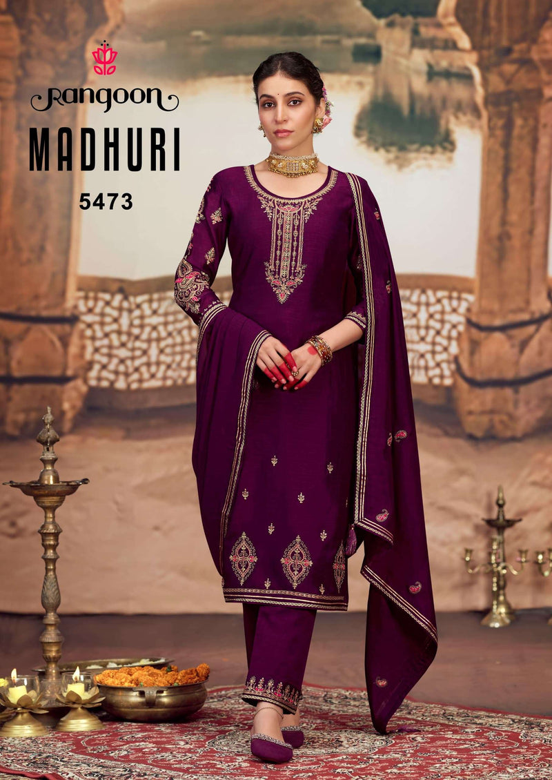 Rangoon Madhuri Silk Fancy Code Work Festiv Wear Kurti Pant Dupatta Set