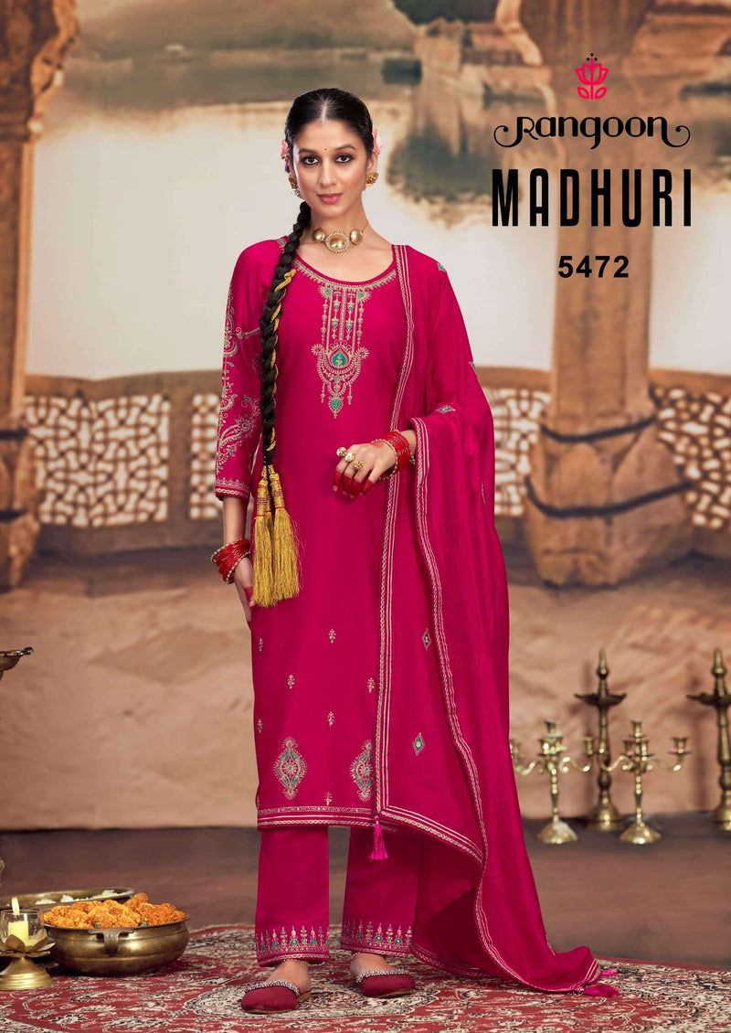 Rangoon Madhuri Silk Fancy Code Work Festiv Wear Kurti Pant Dupatta Set