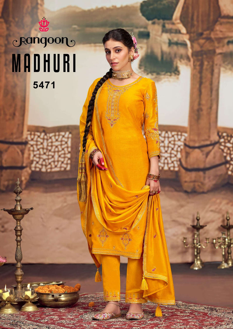Rangoon Madhuri Silk Fancy Code Work Festiv Wear Kurti Pant Dupatta Set