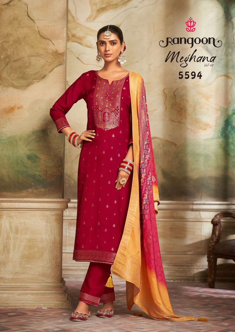 Rangoon Meghana Vol 2 Jacquard Khatli Handwork Festiv Wear Kurti Pant Dupatta Set