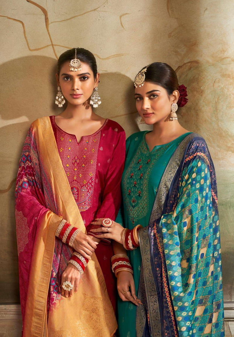Rangoon Meghana Vol 2 Jacquard Khatli Handwork Festiv Wear Kurti Pant Dupatta Set