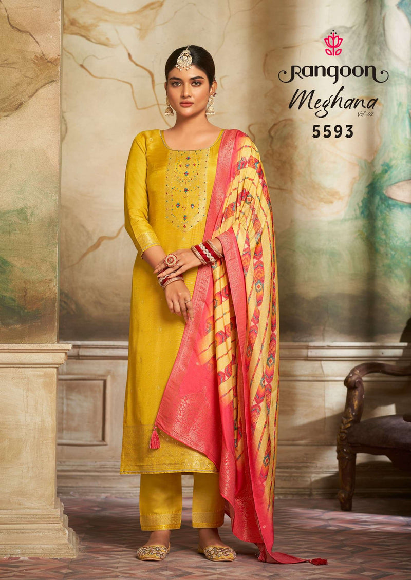 Rangoon Meghana Vol 2 Jacquard Khatli Handwork Festiv Wear Kurti Pant Dupatta Set