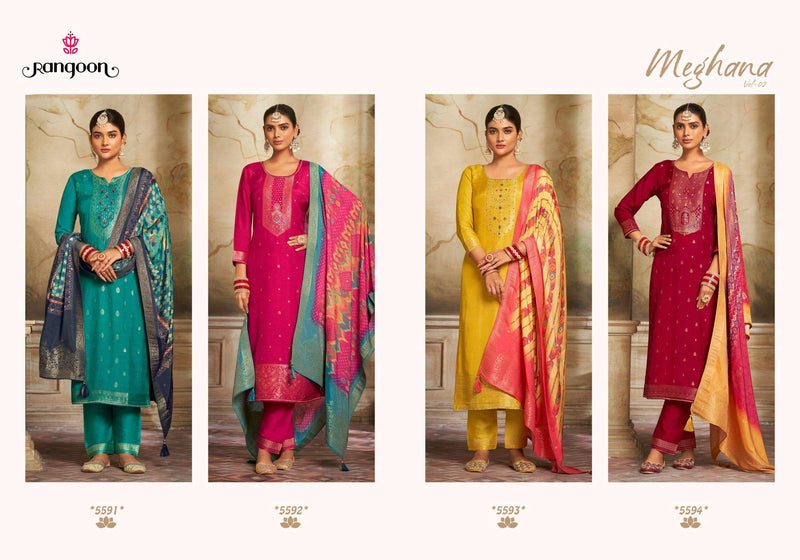 Rangoon Meghana Vol 2 Jacquard Khatli Handwork Festiv Wear Kurti Pant Dupatta Set
