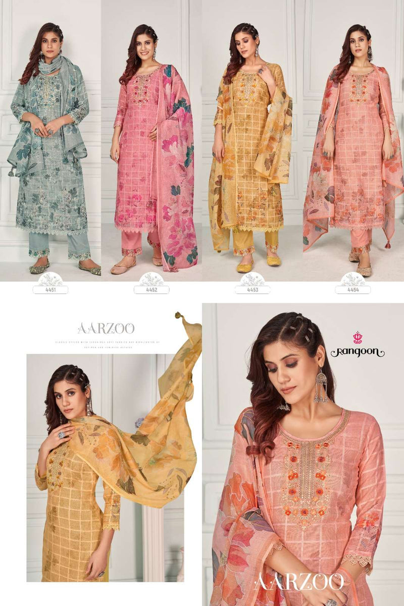 Rangoon Present Aarzoo Adorable Digital Print Neck Embroidered Work Kurti With Pant And Dupatta