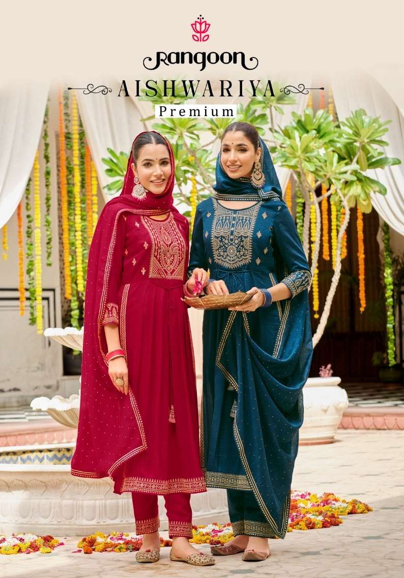 Rangoon Aishwariya Premiun Silk Embroidery Designer Naira Style Kurti With Bottom