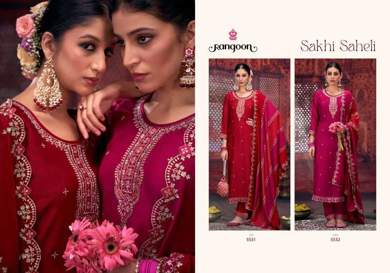 Rangoon Sakhi Saheli  Silk Fancy Work Wedding Wear Kurti Pant Dupatta Set