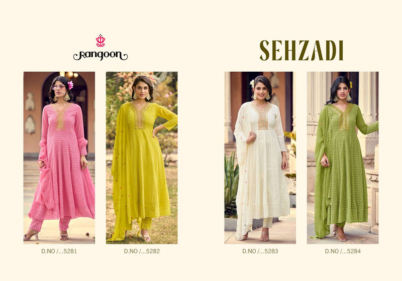 Rangoon Sehzadi Georgette Fancy Embrodery Anarkali Style Kurti Bottom Dupatta Set