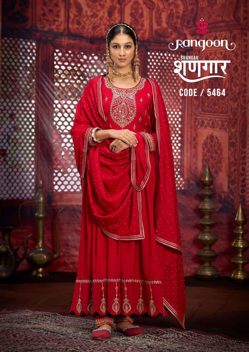 Rangoon Shangar Silk Hand Mirror Work Anarkali Style  Designer Kurti Pant Dupatta Set