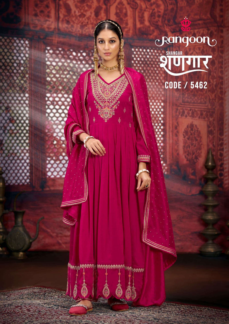 Rangoon Shangar Silk Hand Mirror Work Anarkali Style  Designer Kurti Pant Dupatta Set