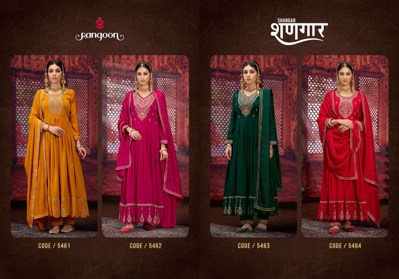 Rangoon Shangar Silk Hand Mirror Work Anarkali Style  Designer Kurti Pant Dupatta Set