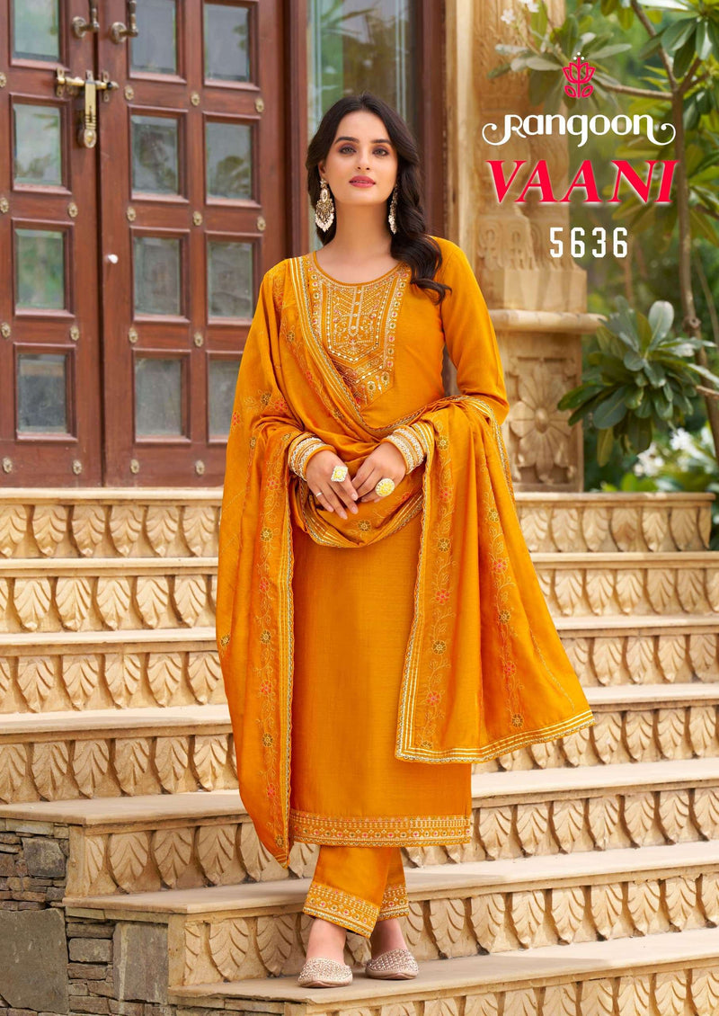 Rangoon Vaani Silk Fancy Embroidery Work Designer Festiv Wear Kurti Pant Dupatta Set