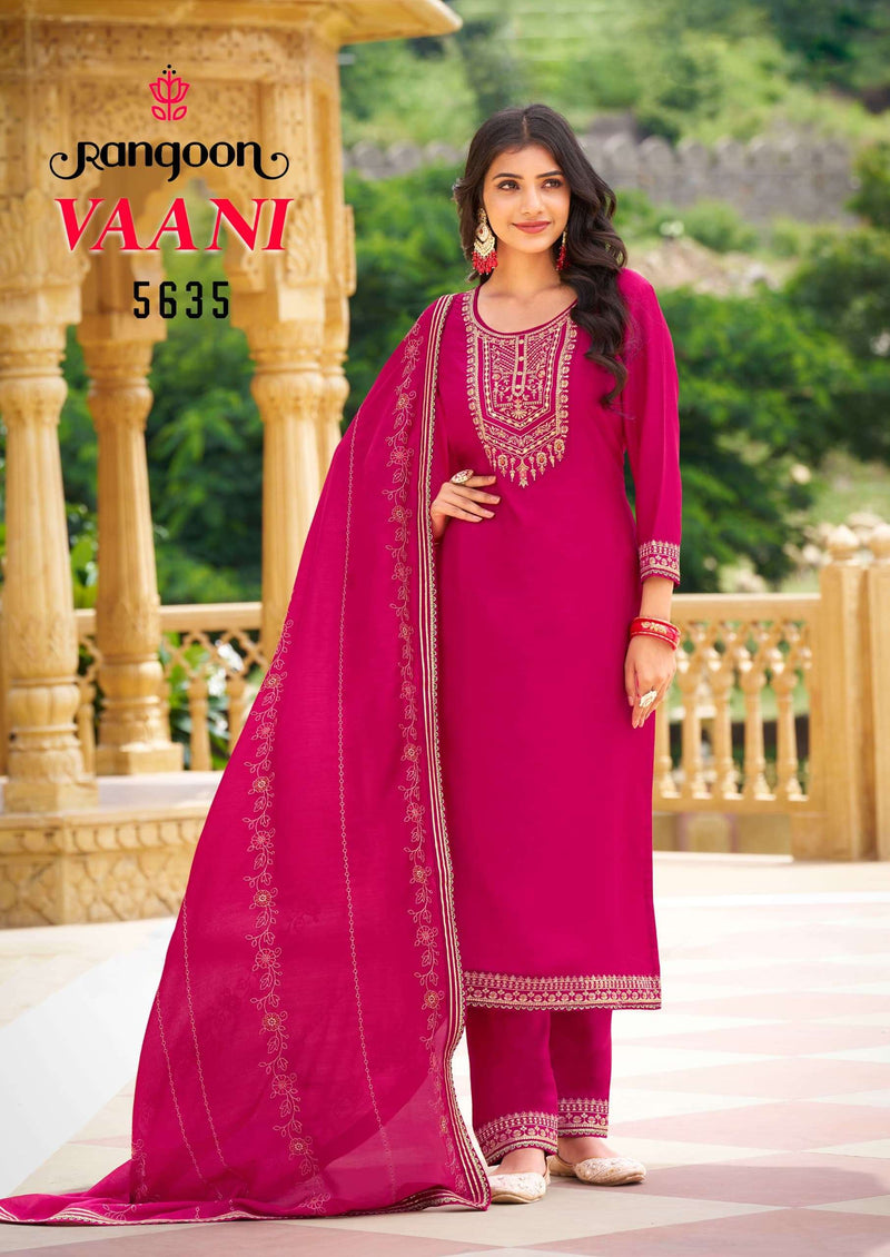 Rangoon Vaani Silk Fancy Embroidery Work Designer Festiv Wear Kurti Pant Dupatta Set