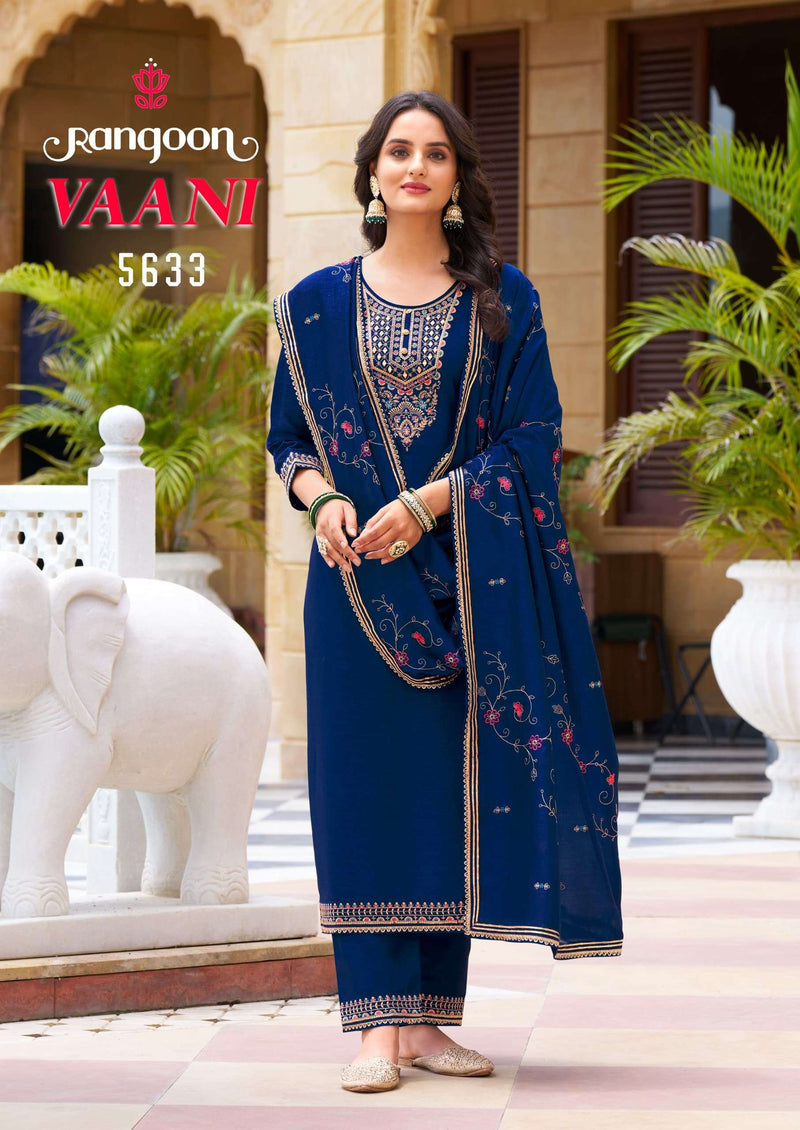 Rangoon Vaani Silk Fancy Embroidery Work Designer Festiv Wear Kurti Pant Dupatta Set