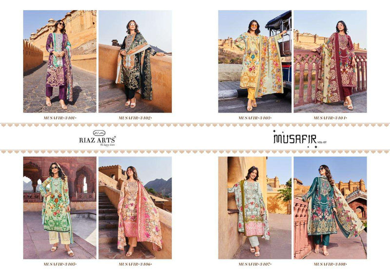 Riaz Arts Musafir Lawn Cotton Digital Print Heavy Pakistani Embroidery Salwar Suit