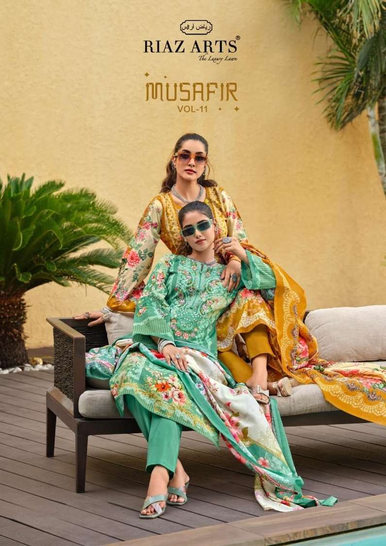 Riaz Arts Musafir Vol 11 Lawn Cotton Heavy Pakistani Neck Embroidery Stylish Salwar Suit