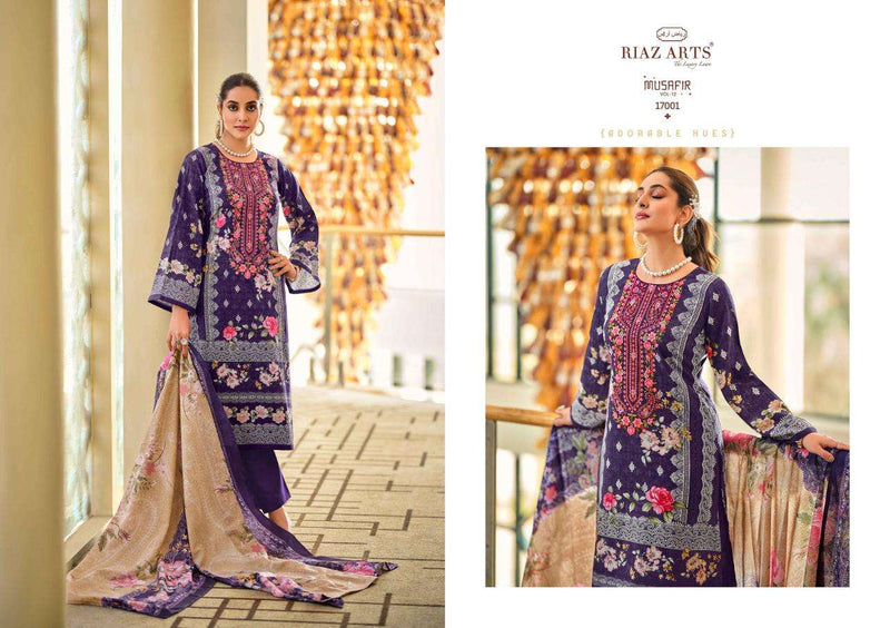 Riaz Arts Musafir Vol 12 Lawn Cotton Heavy Pakistani Neck Embroidery Salwar Suit