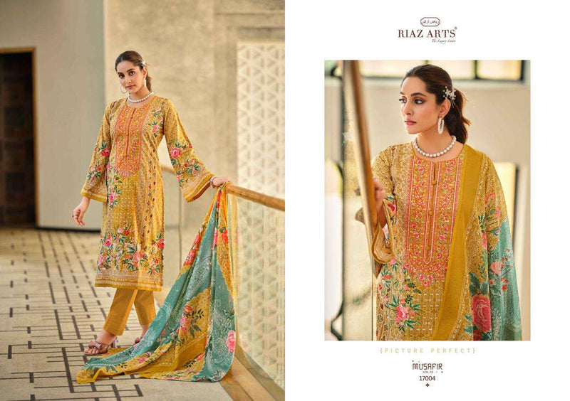 Riaz Arts Musafir Vol 12 Lawn Cotton Heavy Pakistani Neck Embroidery Salwar Suit