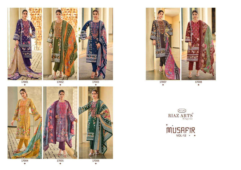 Riaz Arts Musafir Vol 12 Lawn Cotton Heavy Pakistani Neck Embroidery Salwar Suit