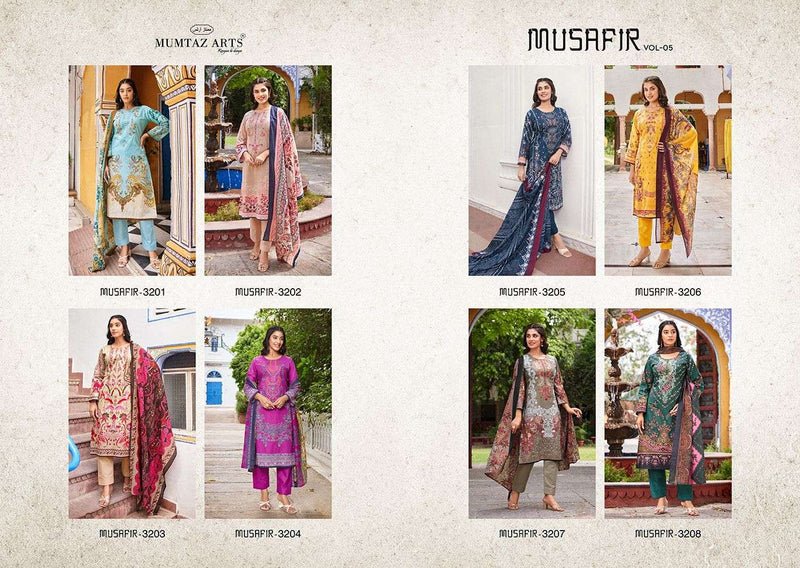Riaz Arts Musafir Vol 5 Lawn Cotton Camric Digital  Print With Heavy Pakistani Neck Embroidery Salwar Kameez