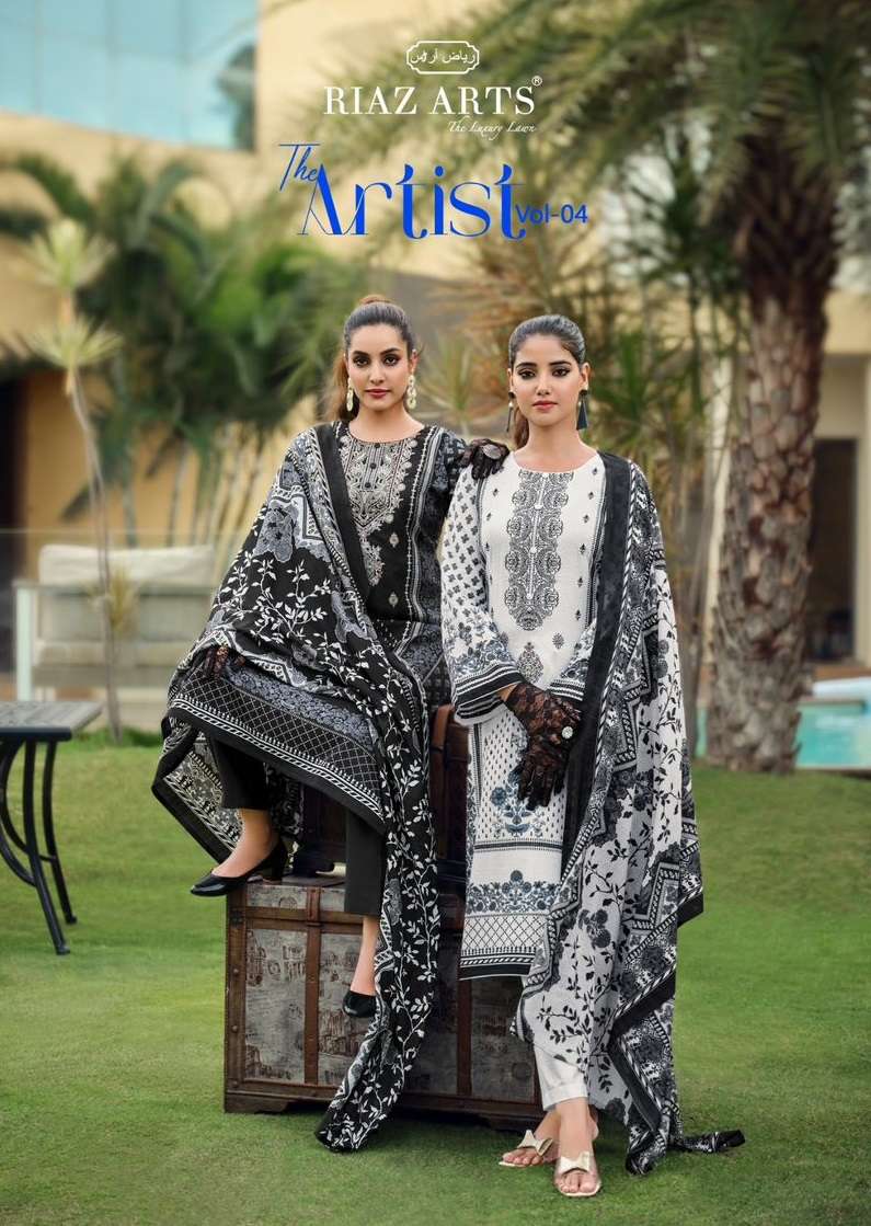 Riaz Arts The Artist Vol 4 Lawn Cotton Pakistani Neck Embroidery Salwar Kameez