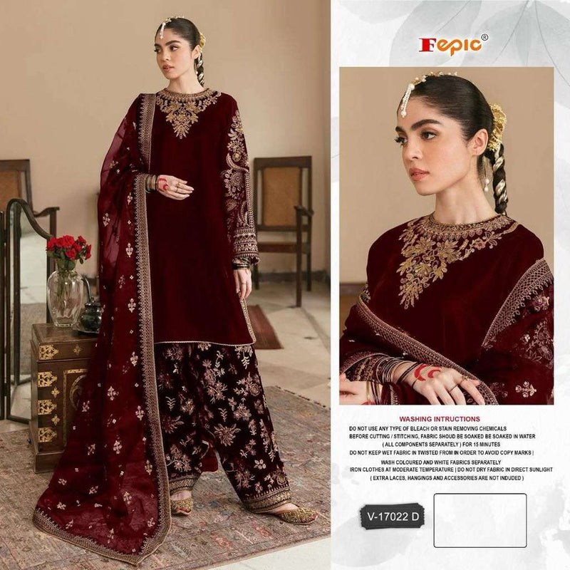 Fepic Rosemeen V 17022 Velvet Embroidered Party Wear Suit