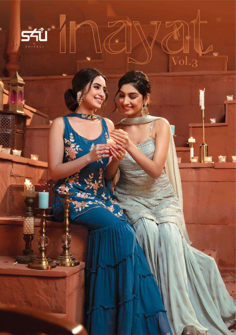 S4u Inayat Vol 3 Georgette Exclusive Embroidery Readymade Sharara Suits Beautiful Eid Collection