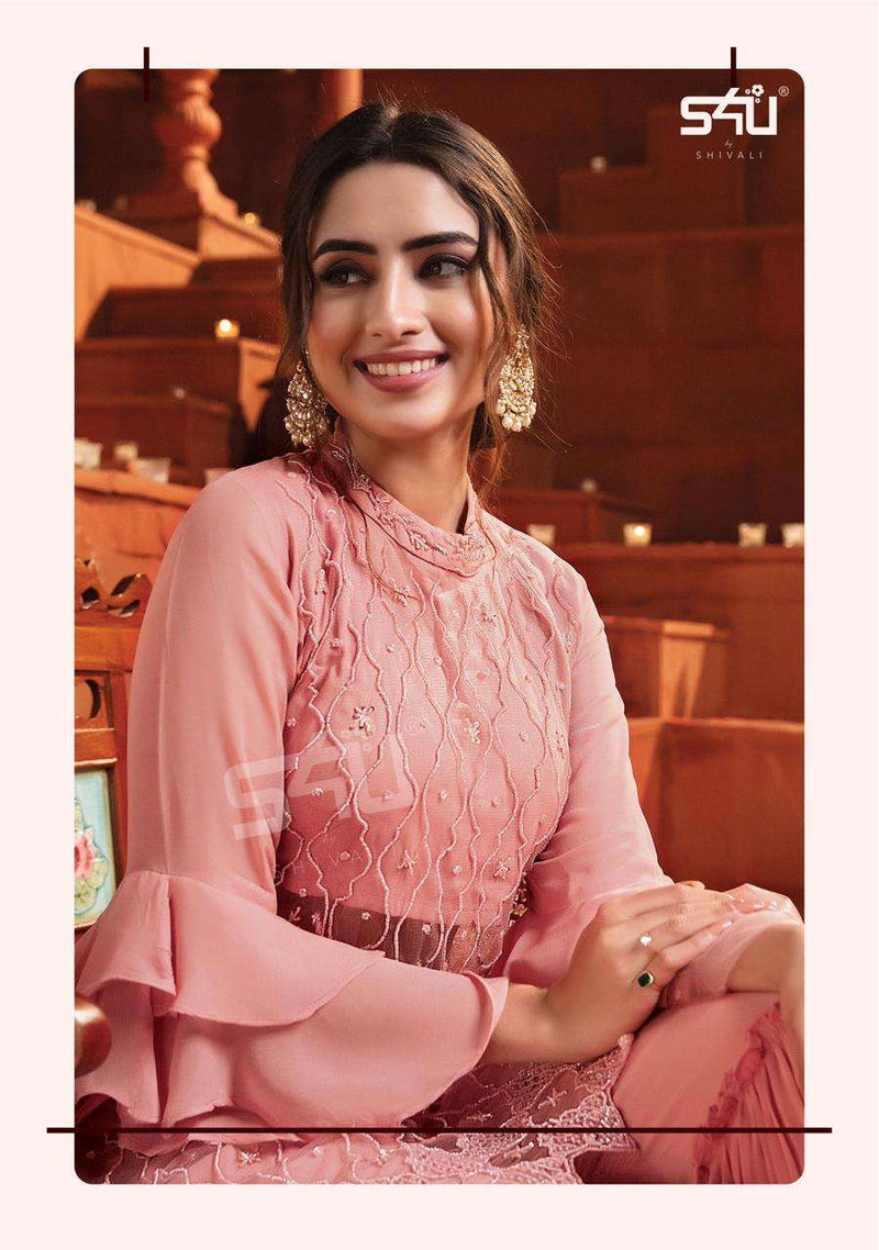 S4u Inayat Vol 3 Georgette Exclusive Embroidery Readymade Sharara Suits Beautiful Eid Collection
