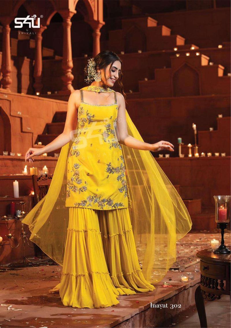 S4u Inayat Vol 3 Georgette Exclusive Embroidery Readymade Sharara Suits Beautiful Eid Collection