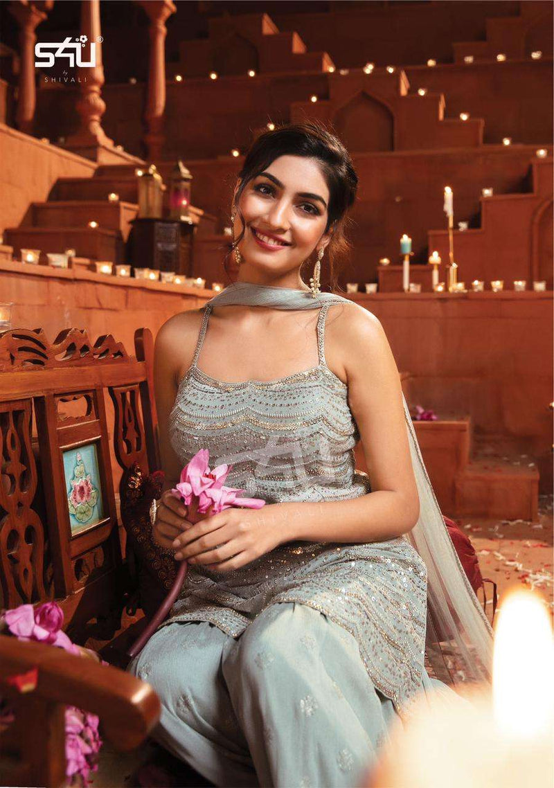 S4u Inayat Vol 3 Georgette Exclusive Embroidery Readymade Sharara Suits Beautiful Eid Collection