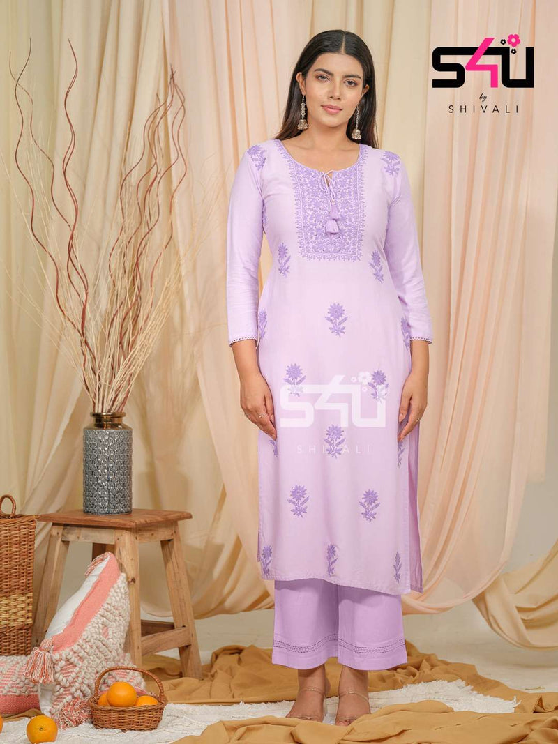 S4u The Chikankari Collection Amazing Designer Work Kurti With Pant Combo Set
