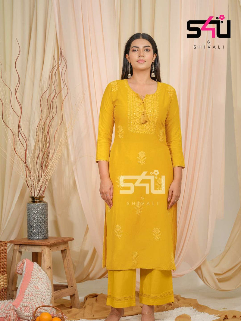 S4u The Chikankari Collection Amazing Designer Work Kurti With Pant Combo Set