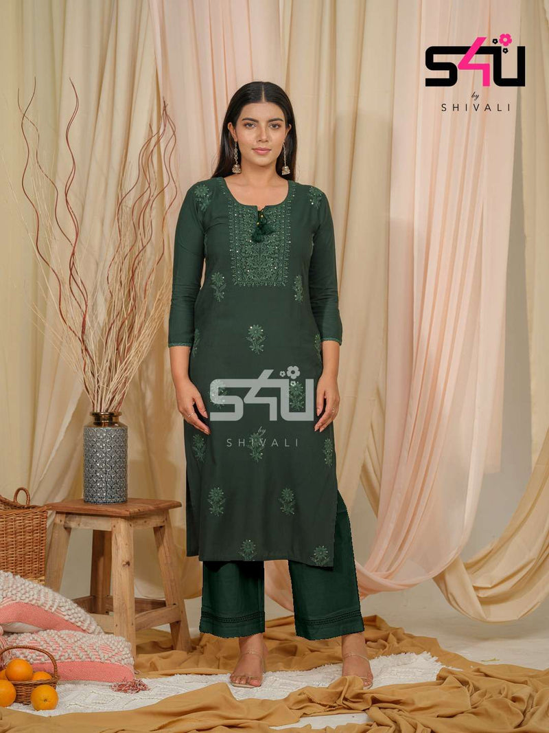 S4u The Chikankari Collection Amazing Designer Work Kurti With Pant Combo Set