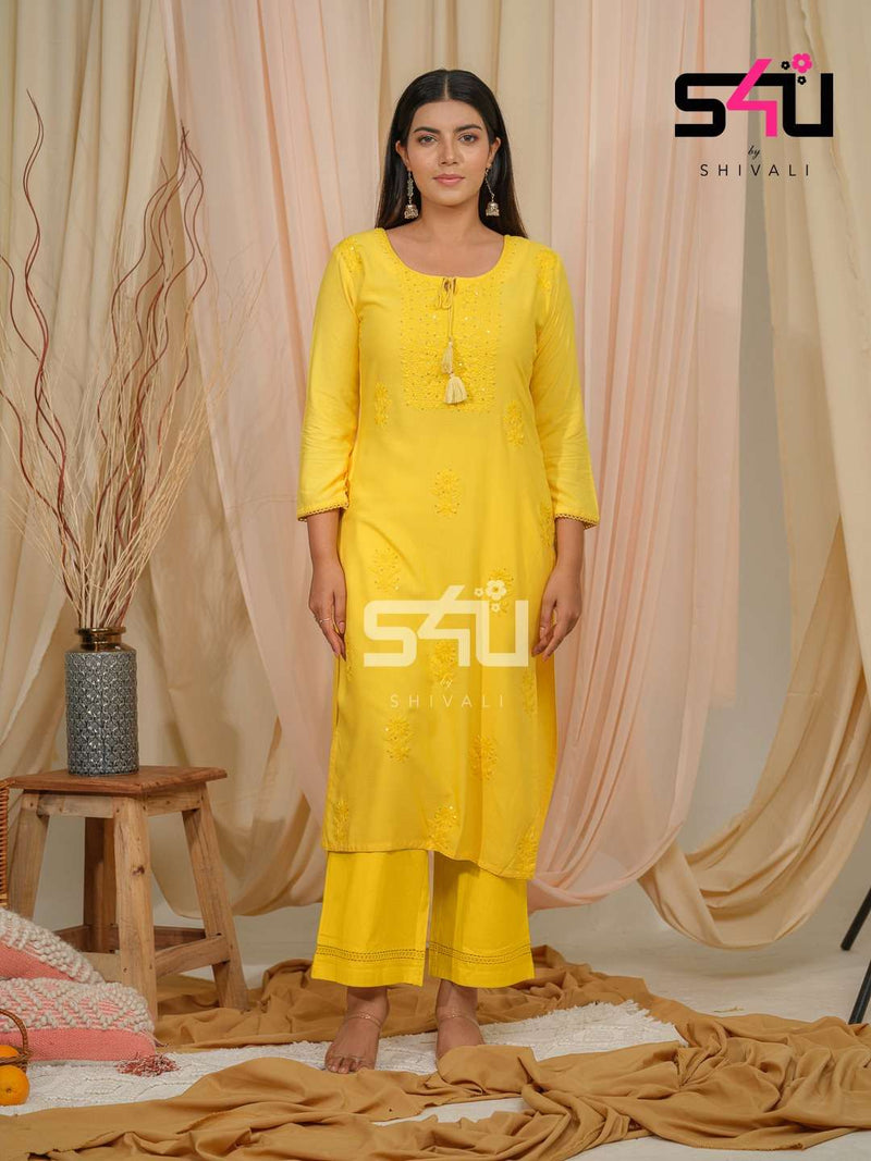 S4u The Chikankari Collection Amazing Designer Work Kurti With Pant Combo Set