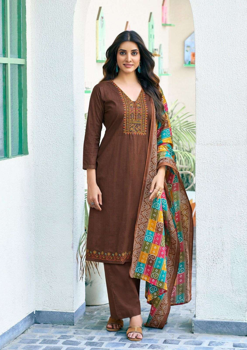 Saanvi Trends Romani Heavy Cotton Printed Embroidery Fancy Work Suit