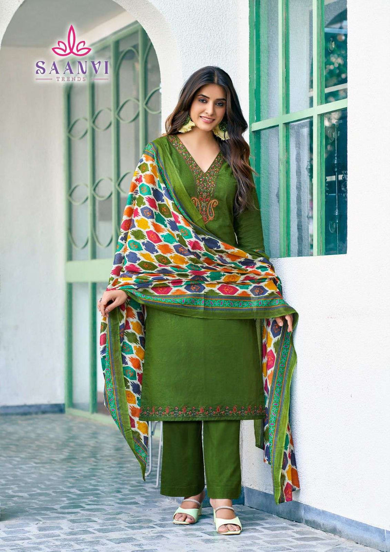 Saanvi Trends Romani Heavy Cotton Printed Embroidery Fancy Work Suit