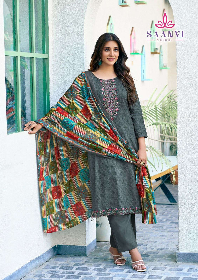Saanvi Trends Romani Heavy Cotton Printed Embroidery Fancy Work Suit