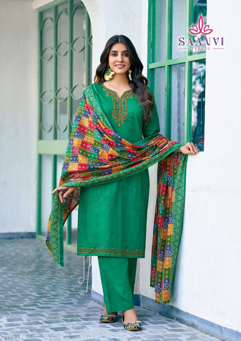 Saanvi Trends Romani Heavy Cotton Printed Embroidery Fancy Work Suit