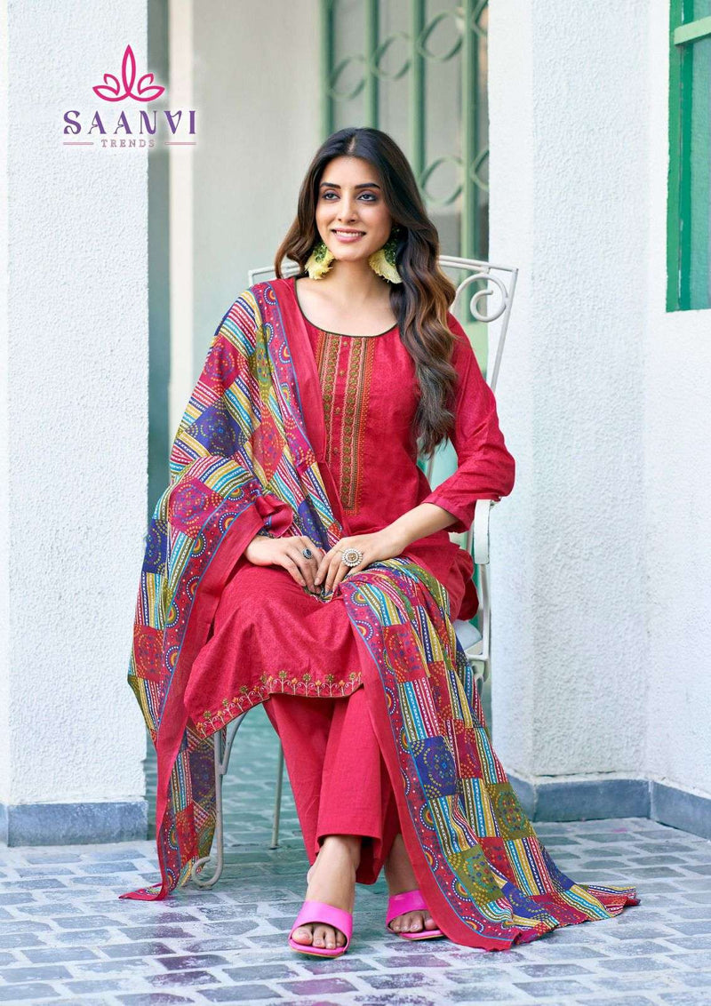 Saanvi Trends Romani Heavy Cotton Printed Embroidery Fancy Work Suit