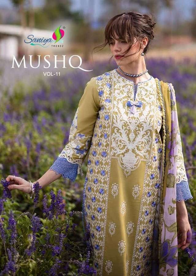 Saniya Trendz Mushq Vol 11 Cotton Chikankari Embroidered Semi Stitched Party Wear Salwar Suit