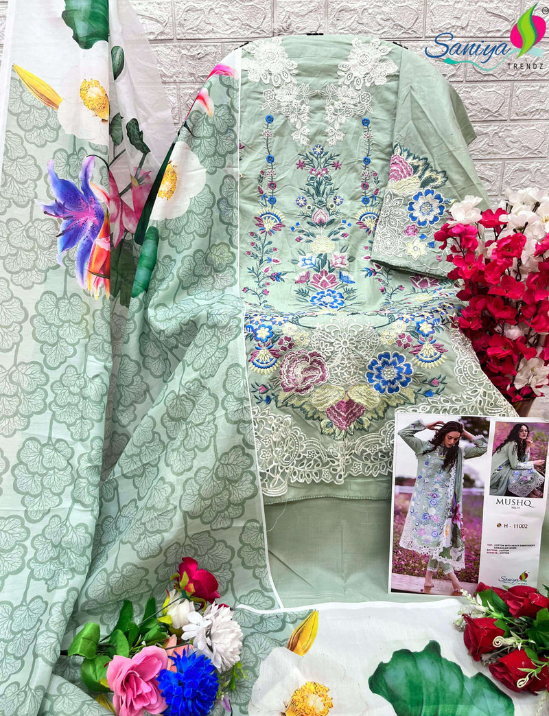 Saniya Trendz Mushq Vol 11 Cotton Chikankari Embroidered Semi Stitched Party Wear Salwar Suit