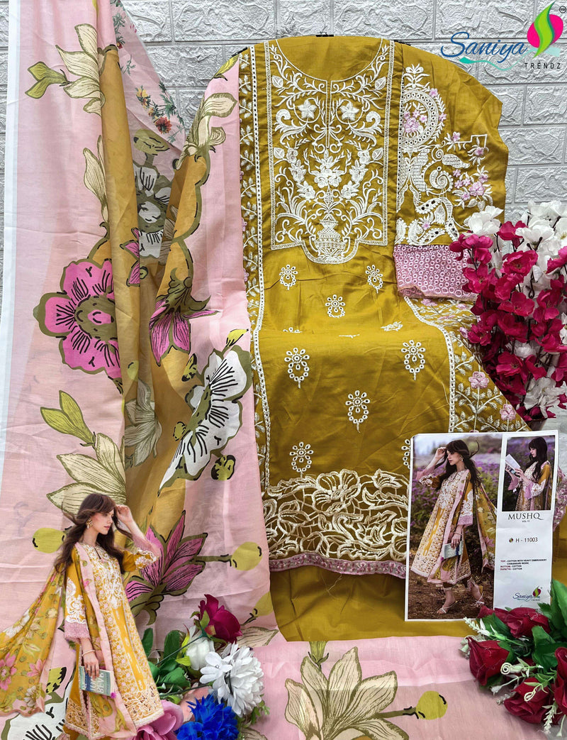 Saniya Trendz Mushq Vol 11 Cotton Chikankari Embroidered Semi Stitched Party Wear Salwar Suit