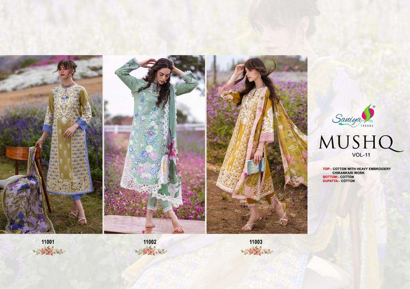 Saniya Trendz Mushq Vol 11 Cotton Chikankari Embroidered Semi Stitched Party Wear Salwar Suit