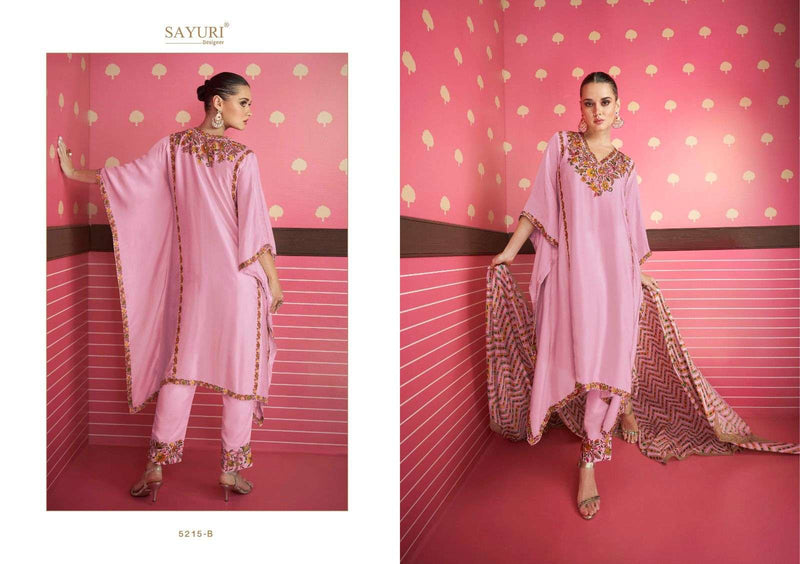 Sayuri Designer Adonia Kaftan 3pcs Set Fancy Silk Satin Kaftan With Pant And Printed Dupatta