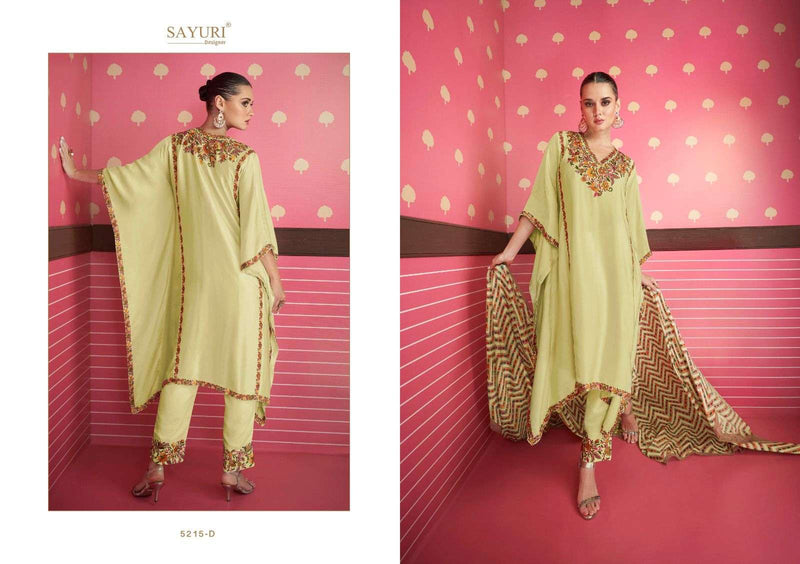 Sayuri Designer Adonia Kaftan 3pcs Set Fancy Silk Satin Kaftan With Pant And Printed Dupatta