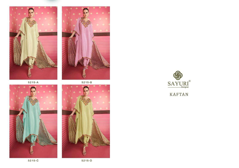 Sayuri Designer Adonia Kaftan 3pcs Set Fancy Silk Satin Kaftan With Pant And Printed Dupatta
