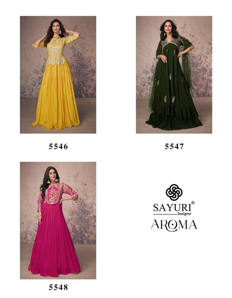 Sayuri Designer Aroma Chinon Silk Embroidered Designer Wedding Wear Dress Collection