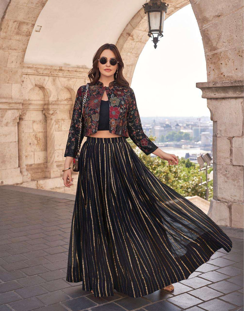 Sayuri Designer Luxe Viscos Chinon Silk Embroidered Fancy Top Skirt Jacket Collection